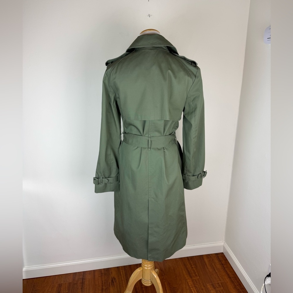 NWT Mango Classic Trench Coat with Belt Green Cotton Size S - Picture 11 of 13